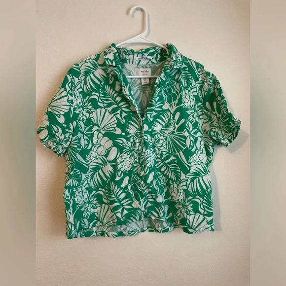Nicole Miller Green and White Collar Button Down Shirt 100% linen size M - Picture 6 of 8
